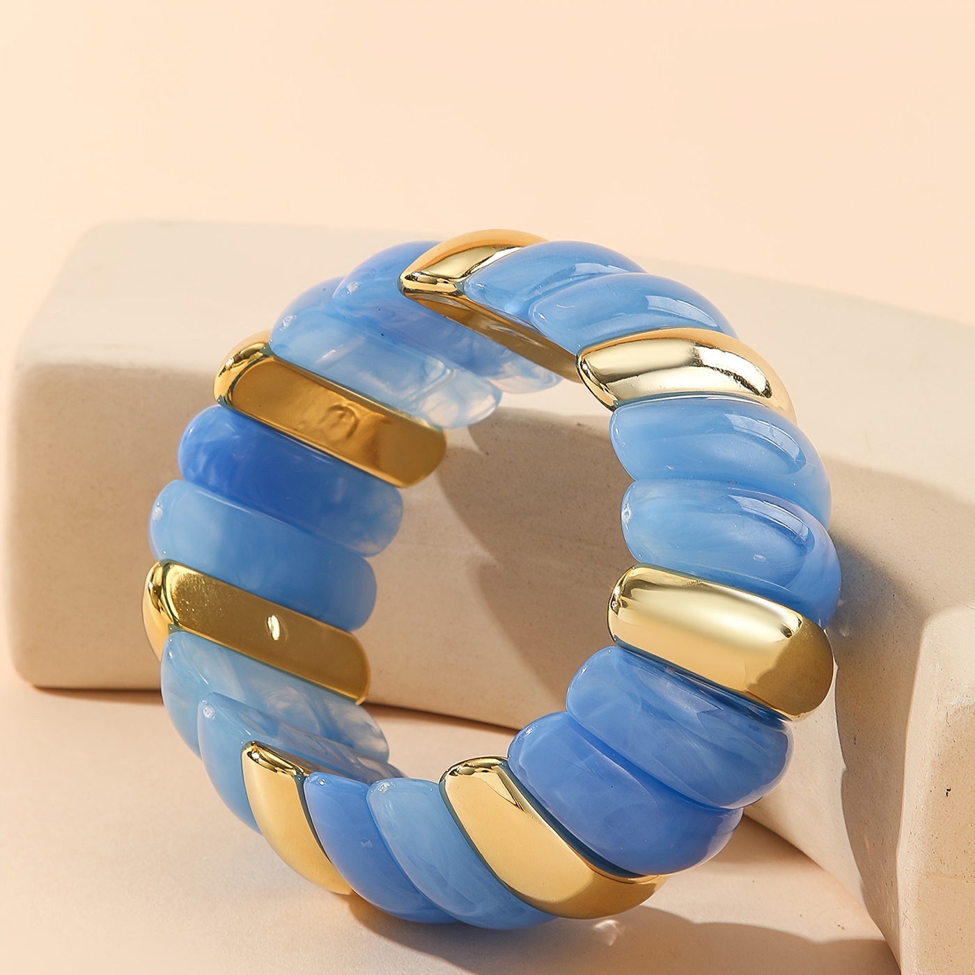 Dopamine Color Block Resin Stretch Bangle, Stackable Gift